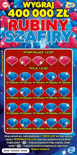 Scratch card ticket RUBINY SZAFIRY