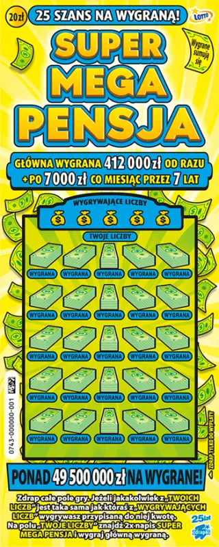 Scratch card ticket SUPER MEGA PENSJA