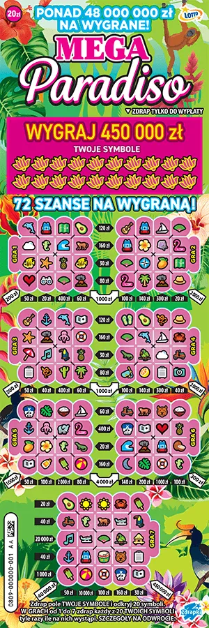 Scratch card ticket MEGA PARADISO