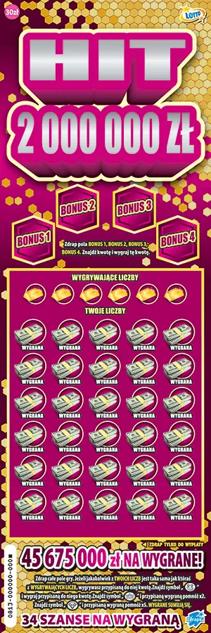 Scratch card ticket HIT 2 000 000 ZŁ