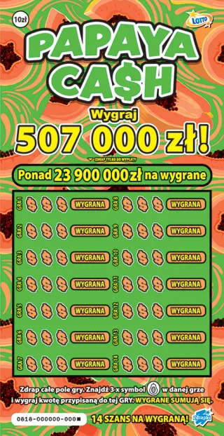 Scratch card ticket PAPAYA CASH