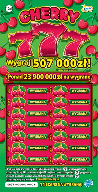 Scratch card ticket CHERRY 777