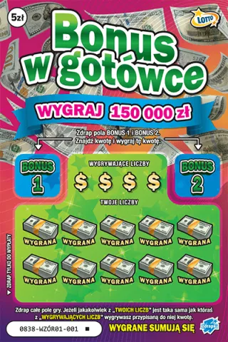 Scratch card ticket BONUS W GOTÓWCE